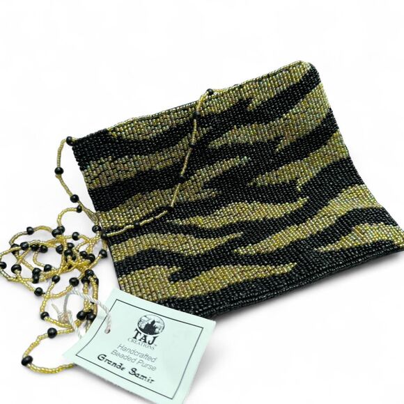 Handmade Gold Black Leopard Print Beaded Crossbody | Delicate & Stunning | NWT - Picture 3 of 6